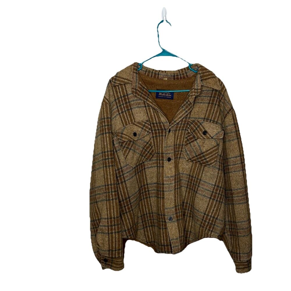 Vintage Matterhorn Plaid Wool Tan Brown Shacket Chore Jacket Size Large Mens